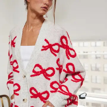 Oversized Ribbon Pullover Sweater Cardigan