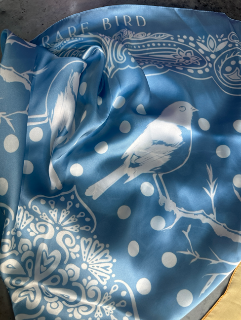 Blue Rare Bird Original Silk Rayon Wild Rag