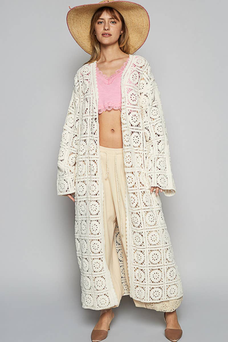 V-neck Long Sleeve Crochet Weave Cardigan