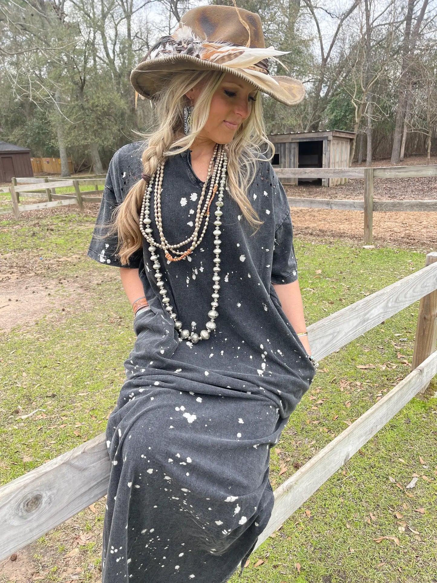 Black Distressed Hallelujah Pocket Dress