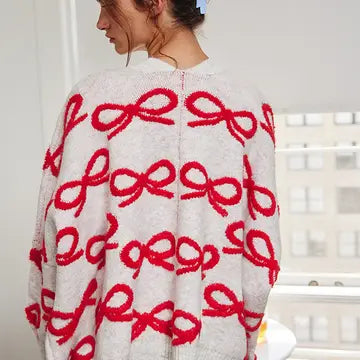 Oversized Ribbon Pullover Sweater Cardigan