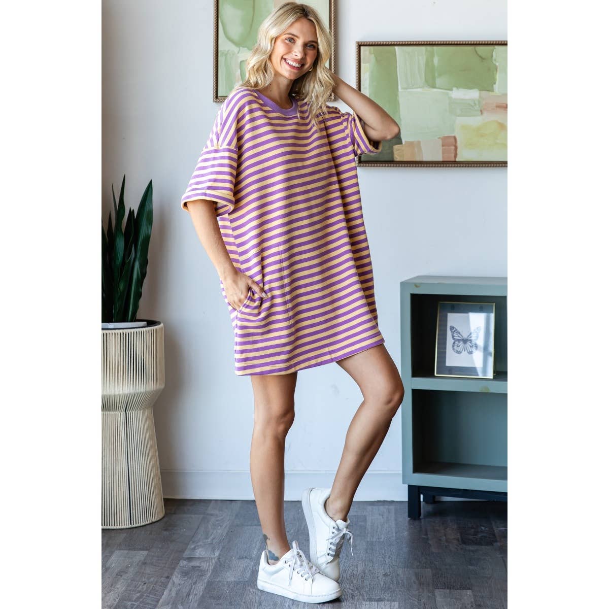 Stripe Knit Pullover Oversized Tee Dress