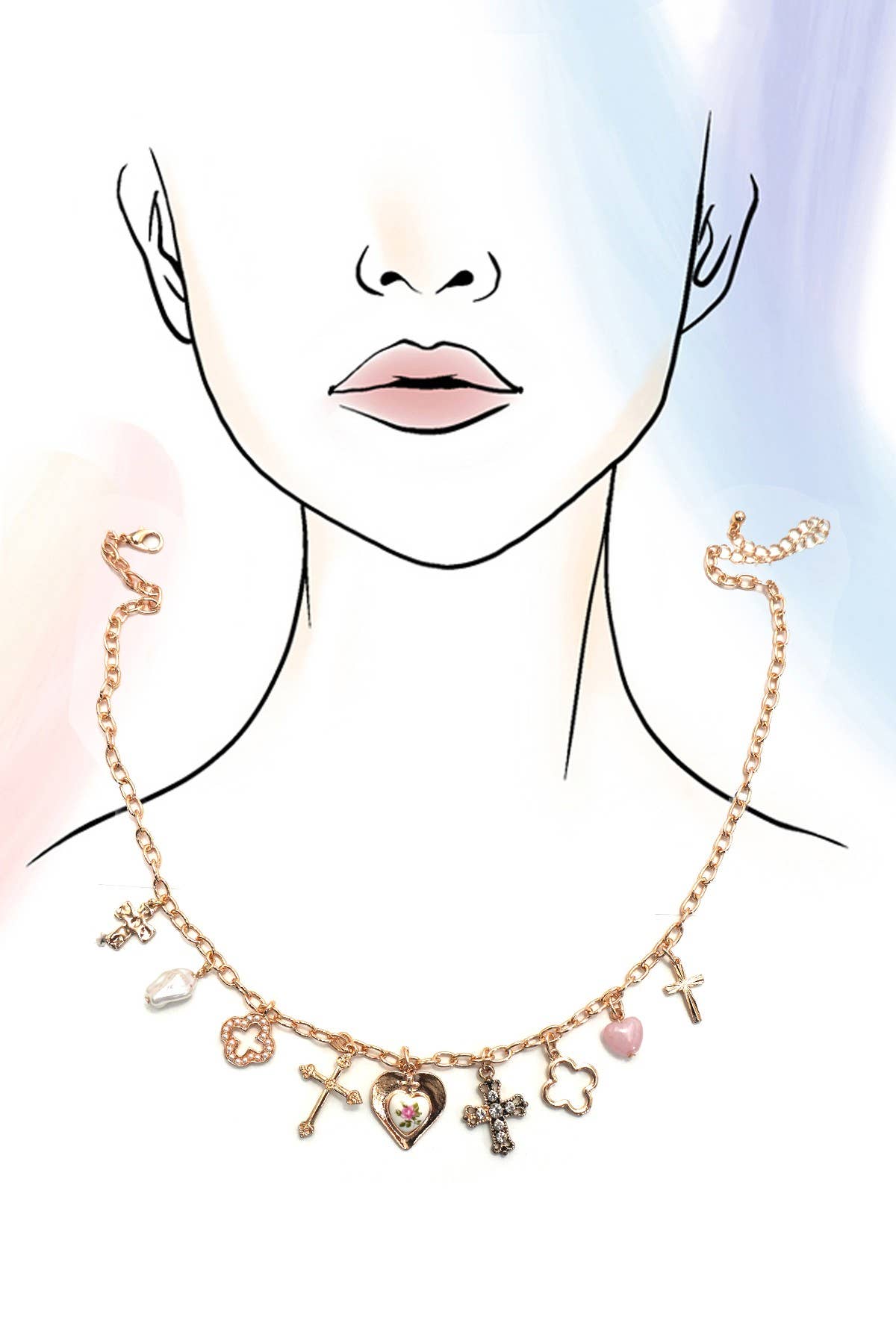 Charm Necklace Clover Cross Porcelain Flower