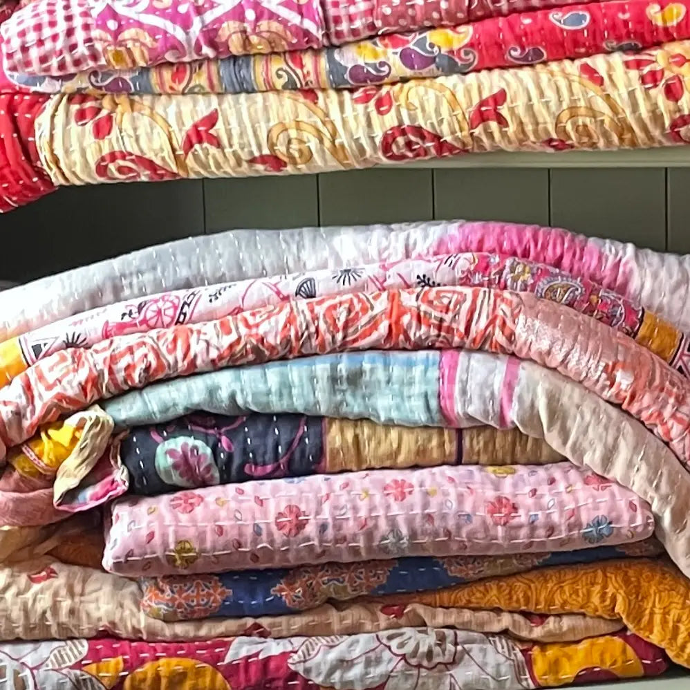 Kantha Quilt, Twin Size, Varied Colors