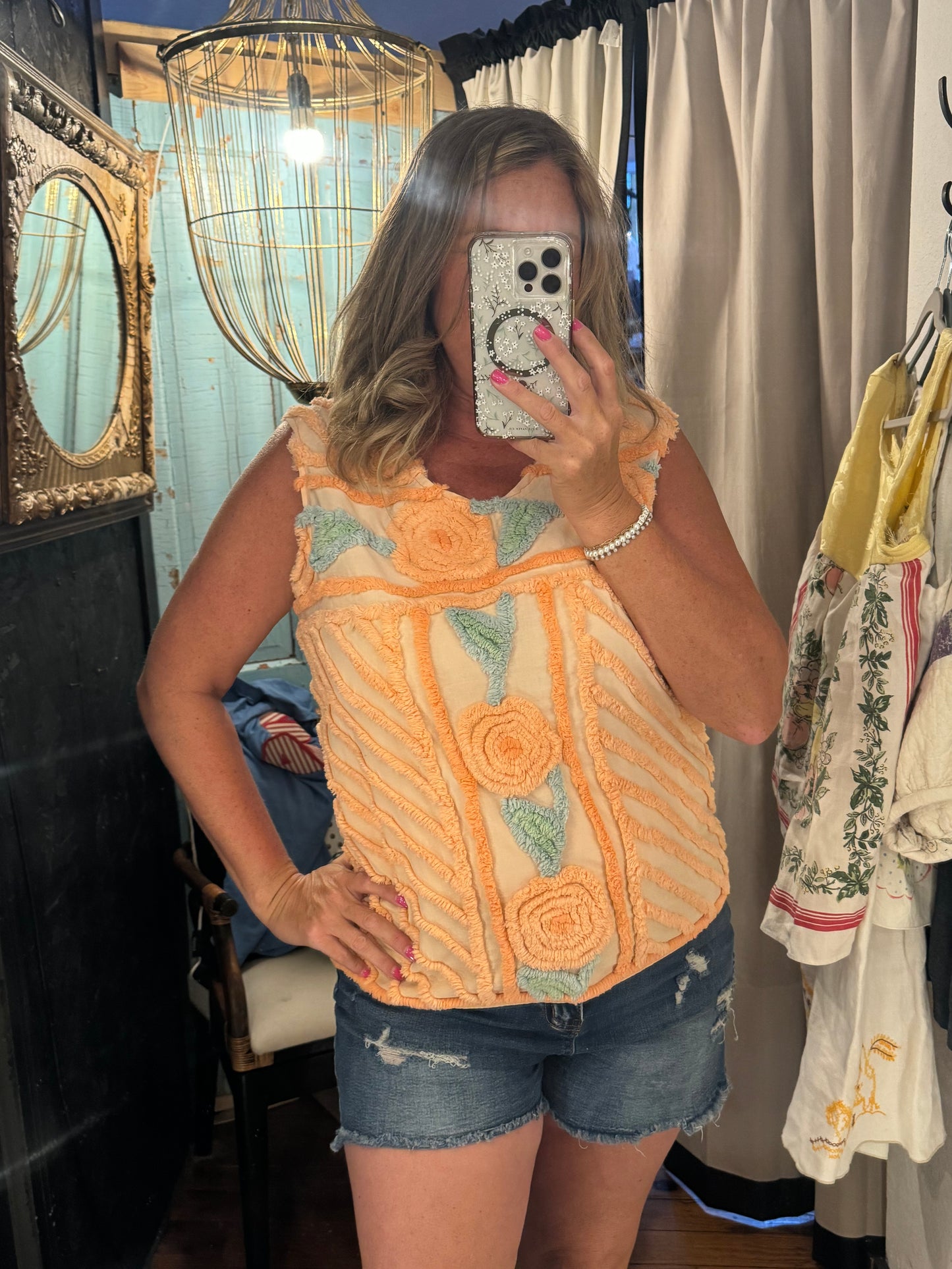 Peach Chenille Sleeveless Top