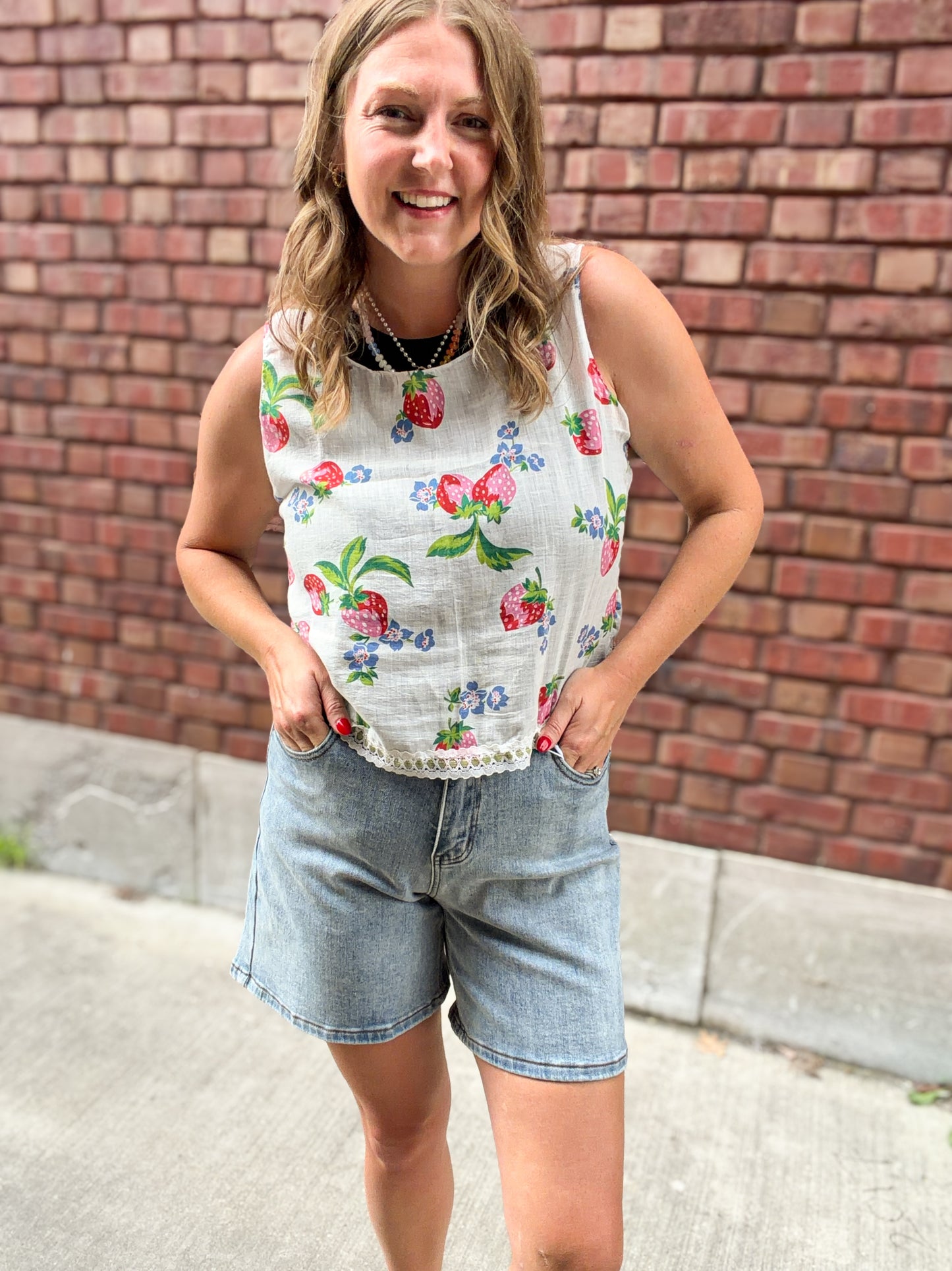 Strawberry Floral Sleeveless Tablecloth Top