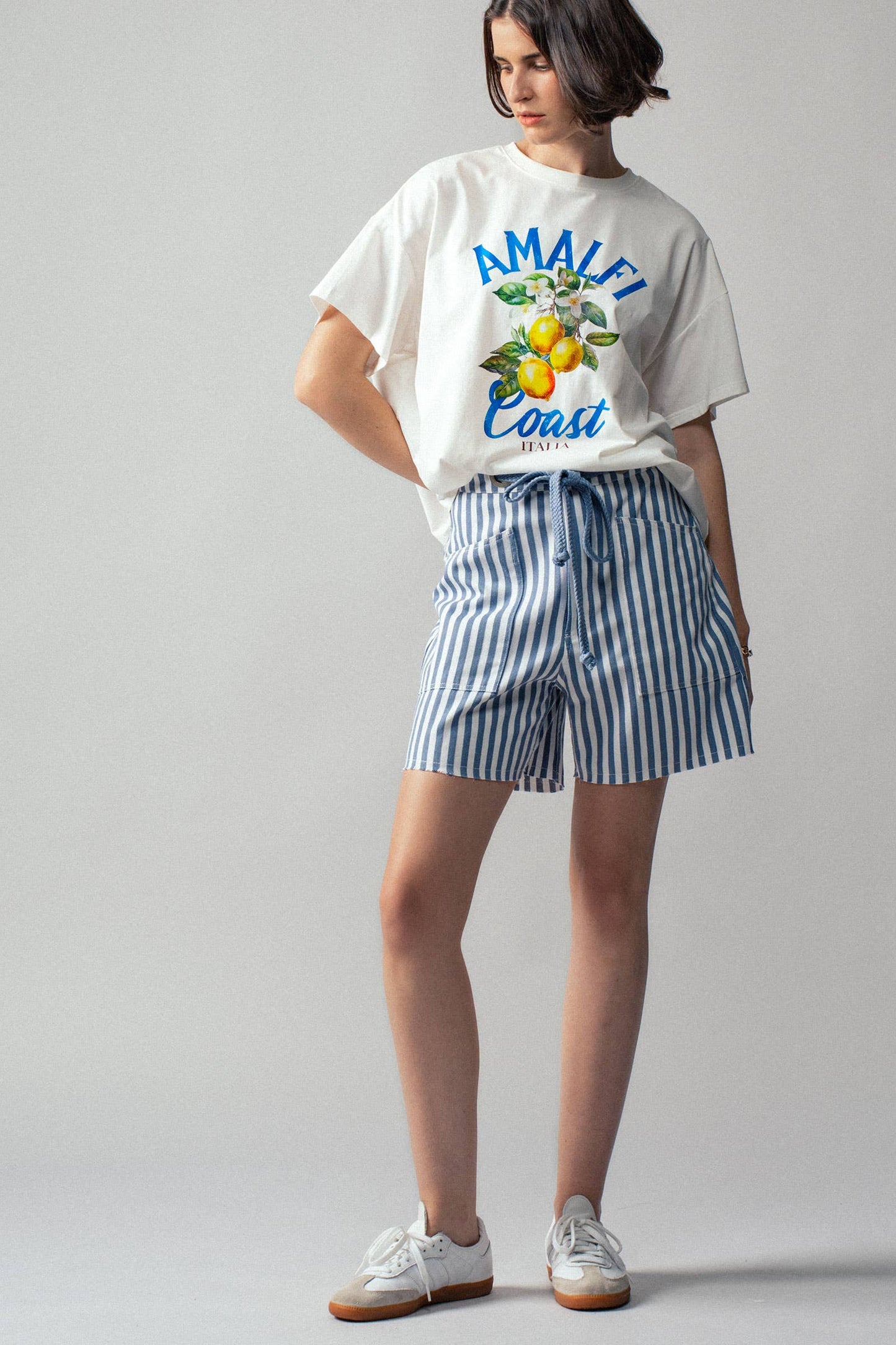 Striped High-Rise Denim Shorts