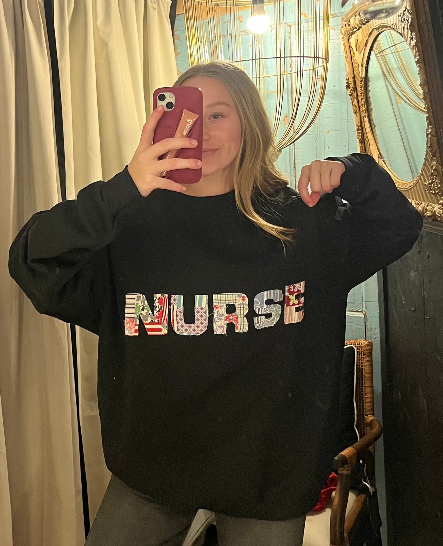 Quilted NURSE Sweatshirt - Black