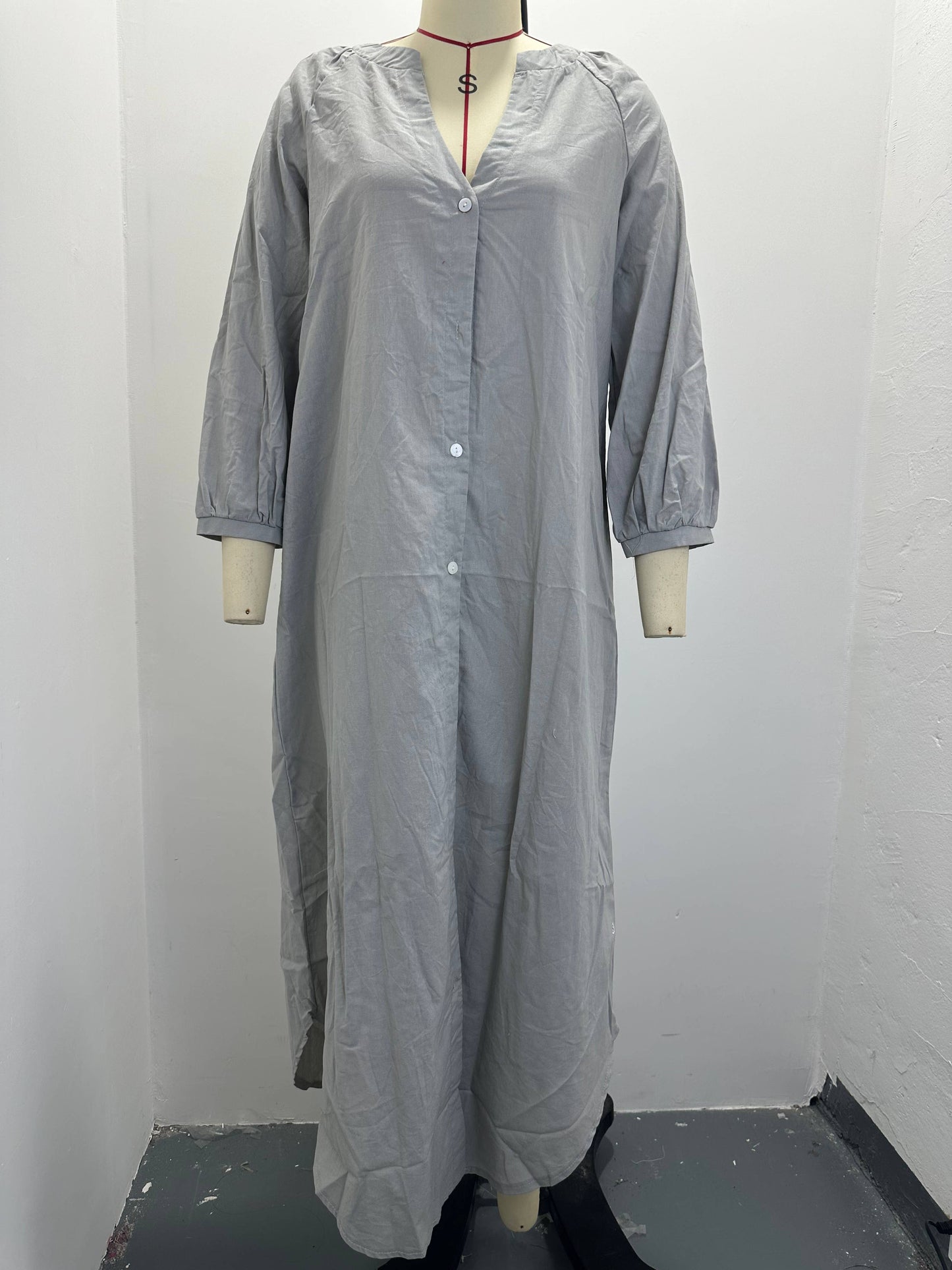 Demure v-neck Balloon Sleeves blouse long dress