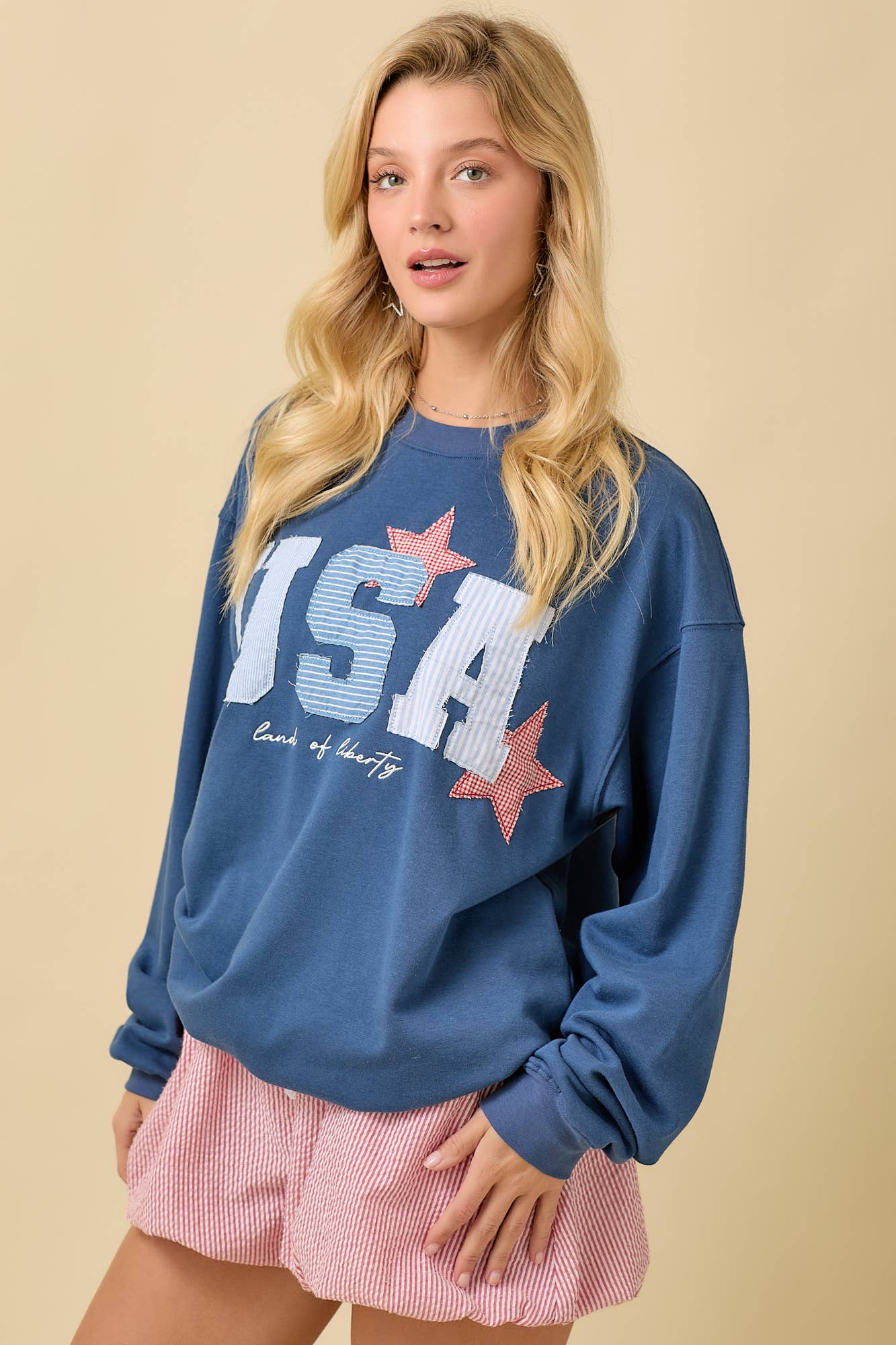 USA Patchwork Oversized Crewneck Top