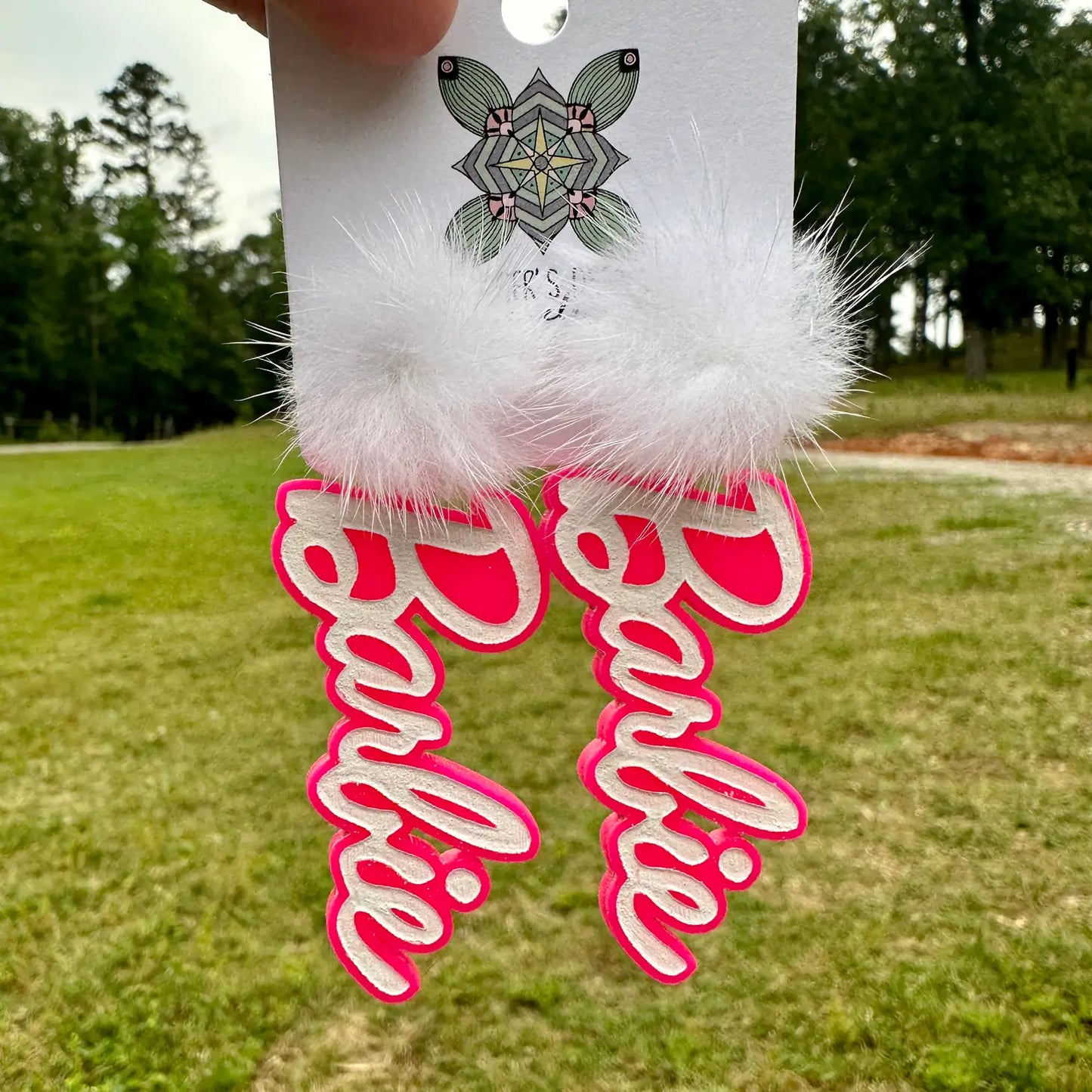 Engraved Barbie Earrings - White Minks