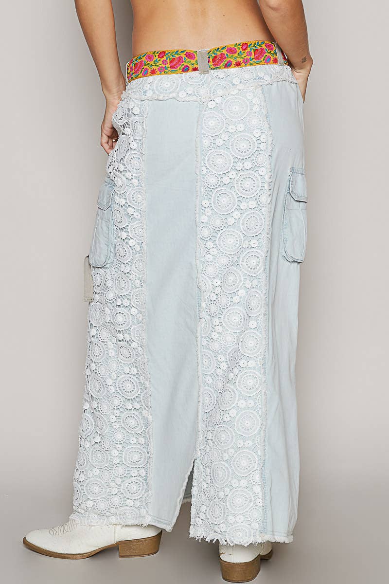 A-Body Crochet Patches Denim Skirt