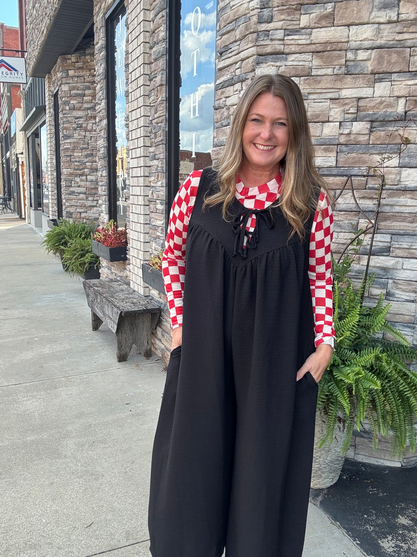 Black Textured Front Tie Jumpsuit