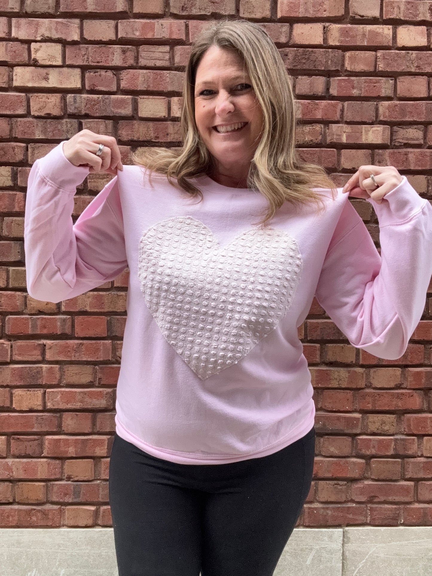 Pom Dot Pink Heart Sweatshirt - Pink