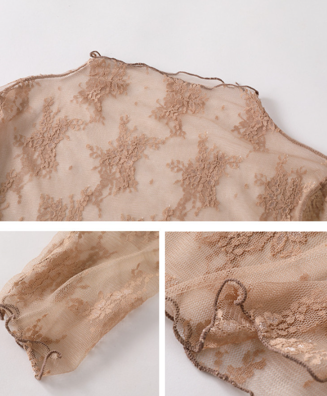 Semi Sheer Mesh Floral Lace Layering See Through Top