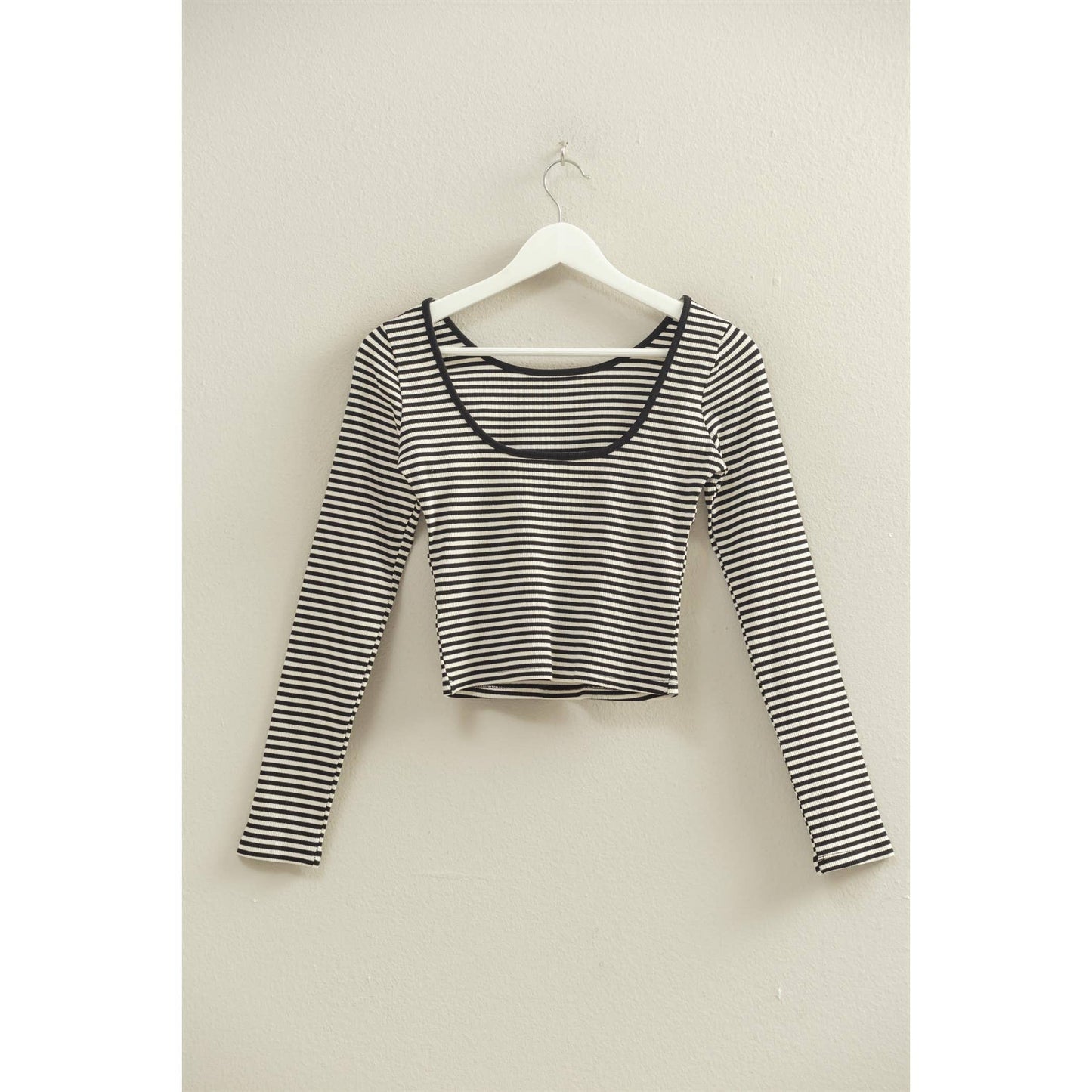 Striped Long Sleeve Top With Scoop Back Neckline
