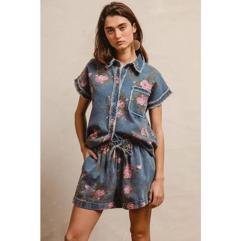 Floral Printed Denim Shorts
