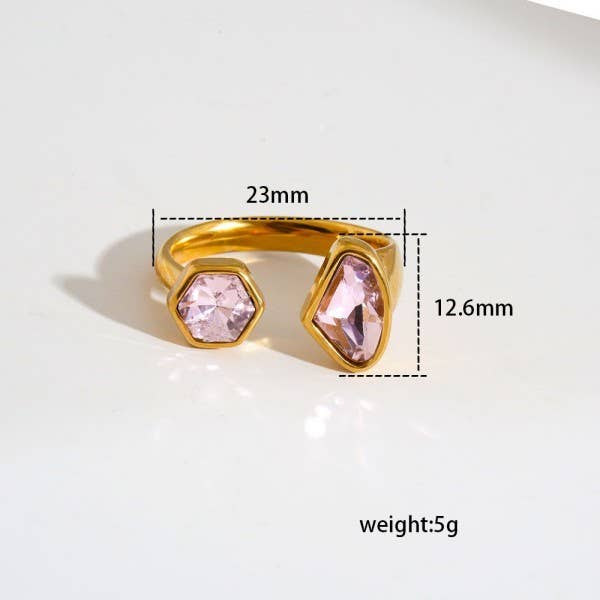 18K Stainless Steel Tarnish Free Rhinestone Ring