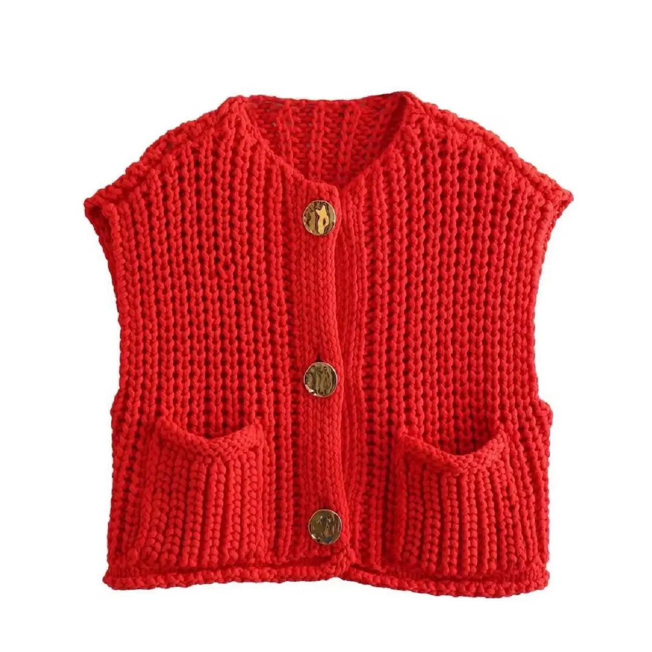 Solid Color Crew Neck Crop Sweater Vest