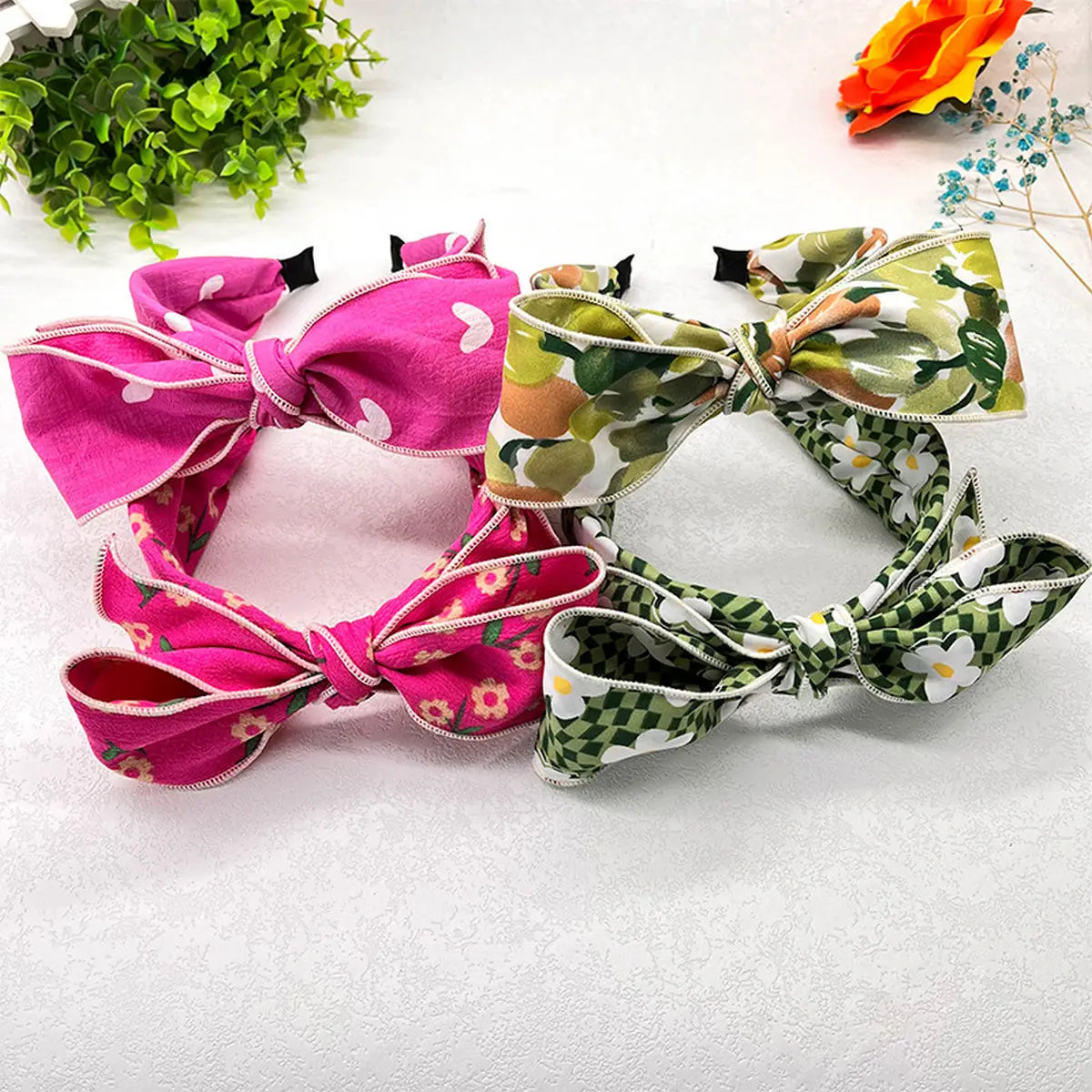 Pressed Wide-Brimmed Floral Bow Headband
