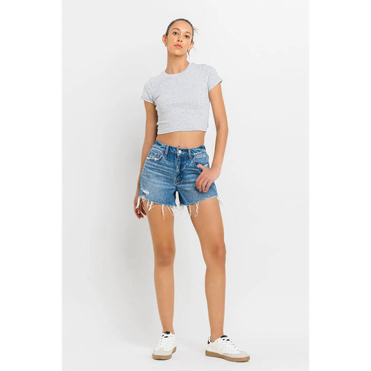 High Rise Distressed A Line Shorts