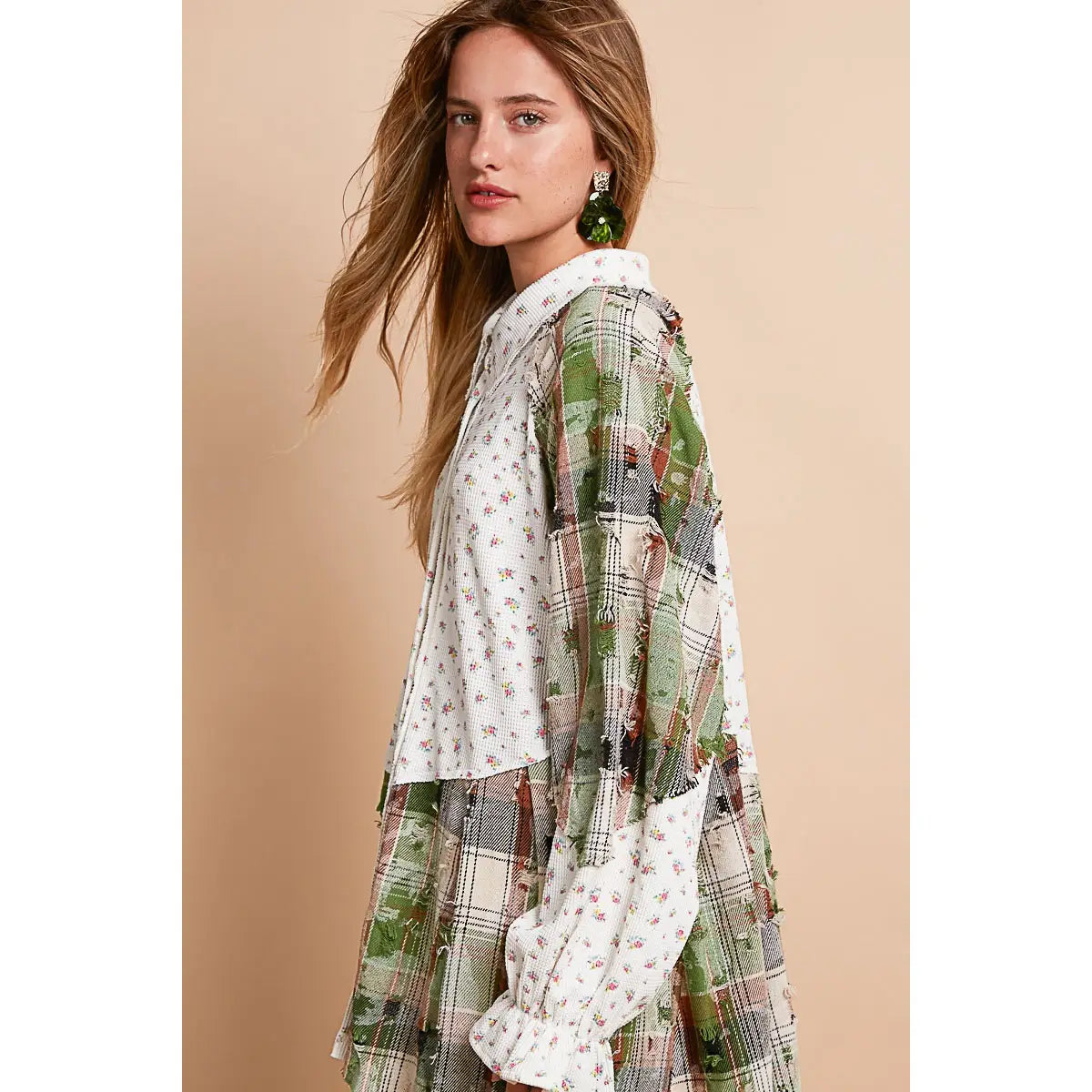 Floral Plaid Pattern Button Down Shirt