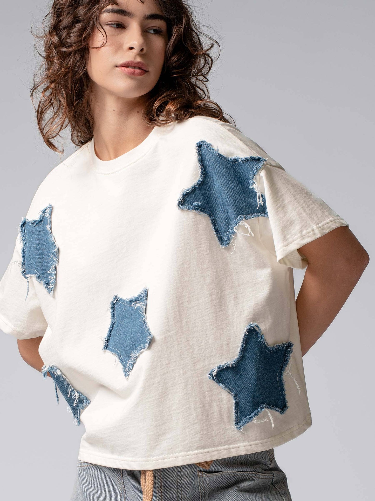 Distressed Denim Star Appliqué Tee
