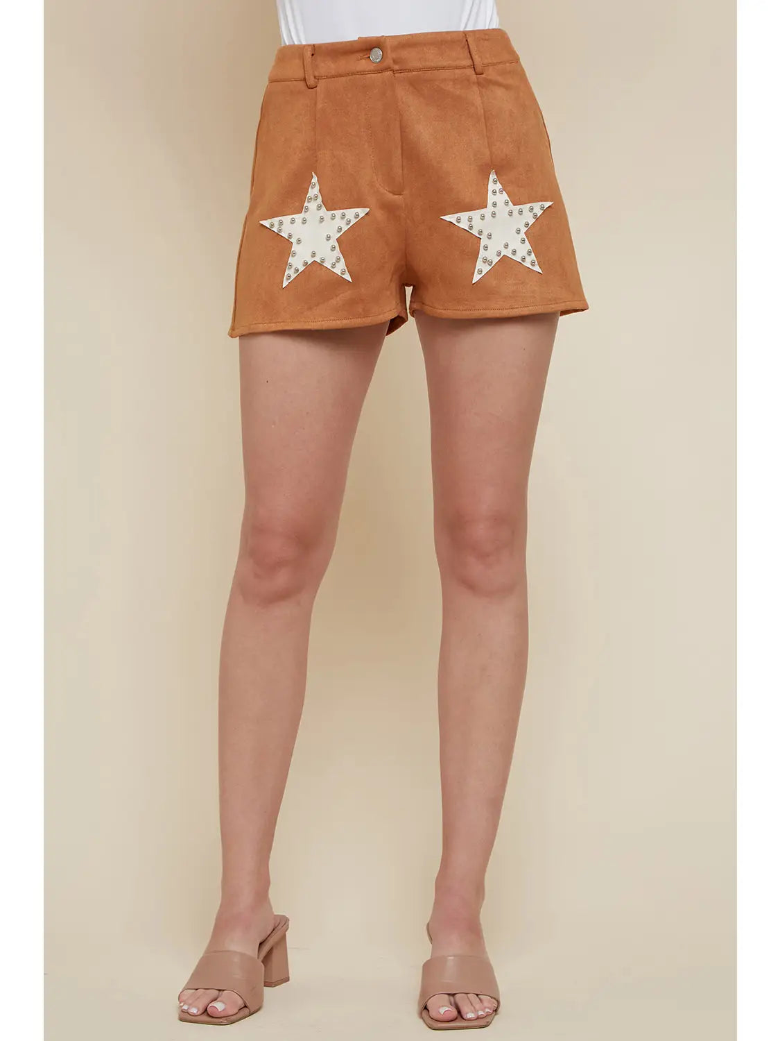Camel Suedette Star Shorts