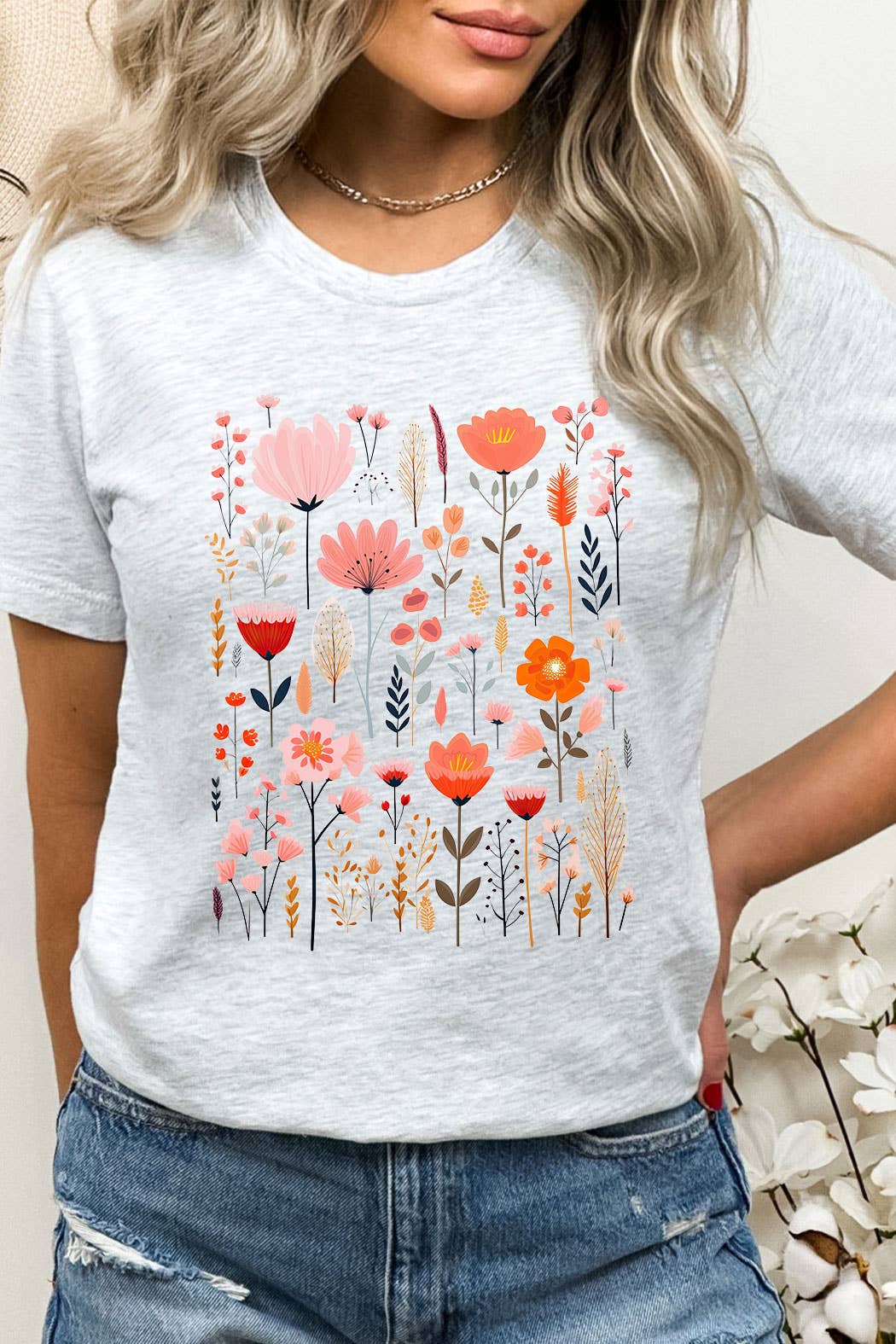 Pink Wildflower Grid Graphic Tee