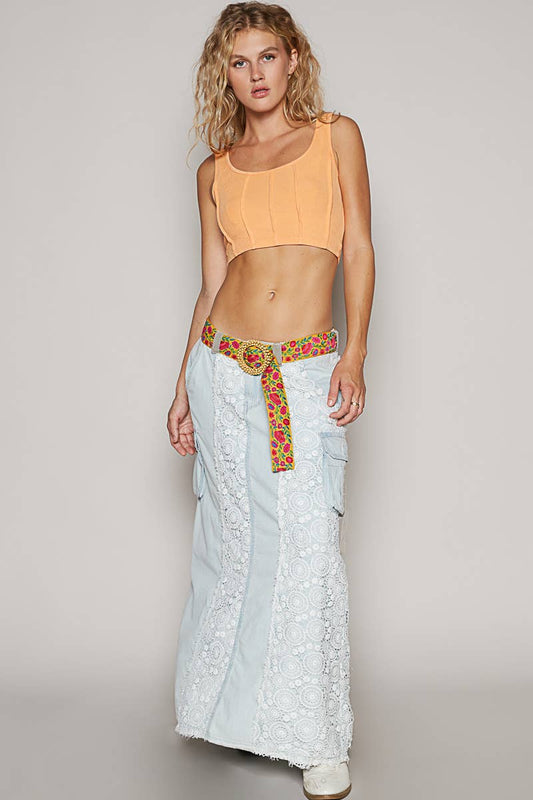 A-Body Crochet Patches Denim Skirt