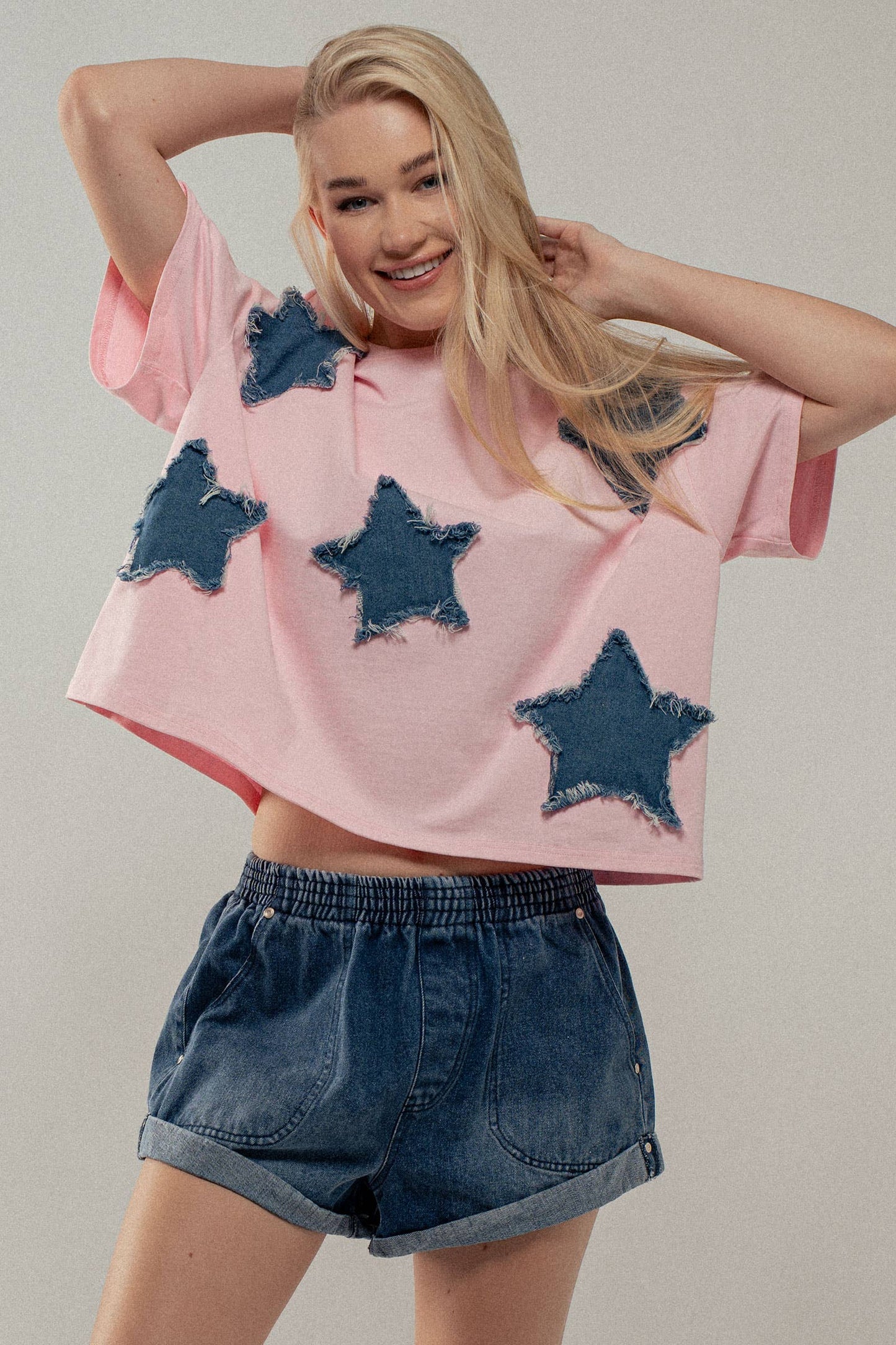 Distressed Denim Star Appliqué Tee