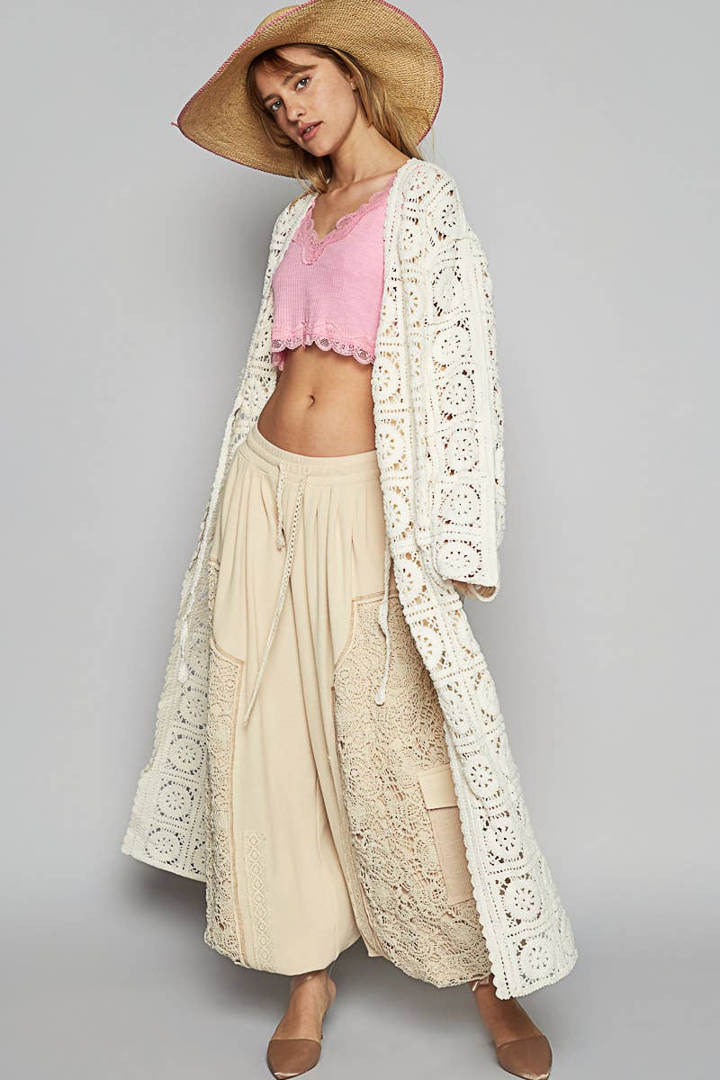 V-neck Long Sleeve Crochet Weave Cardigan