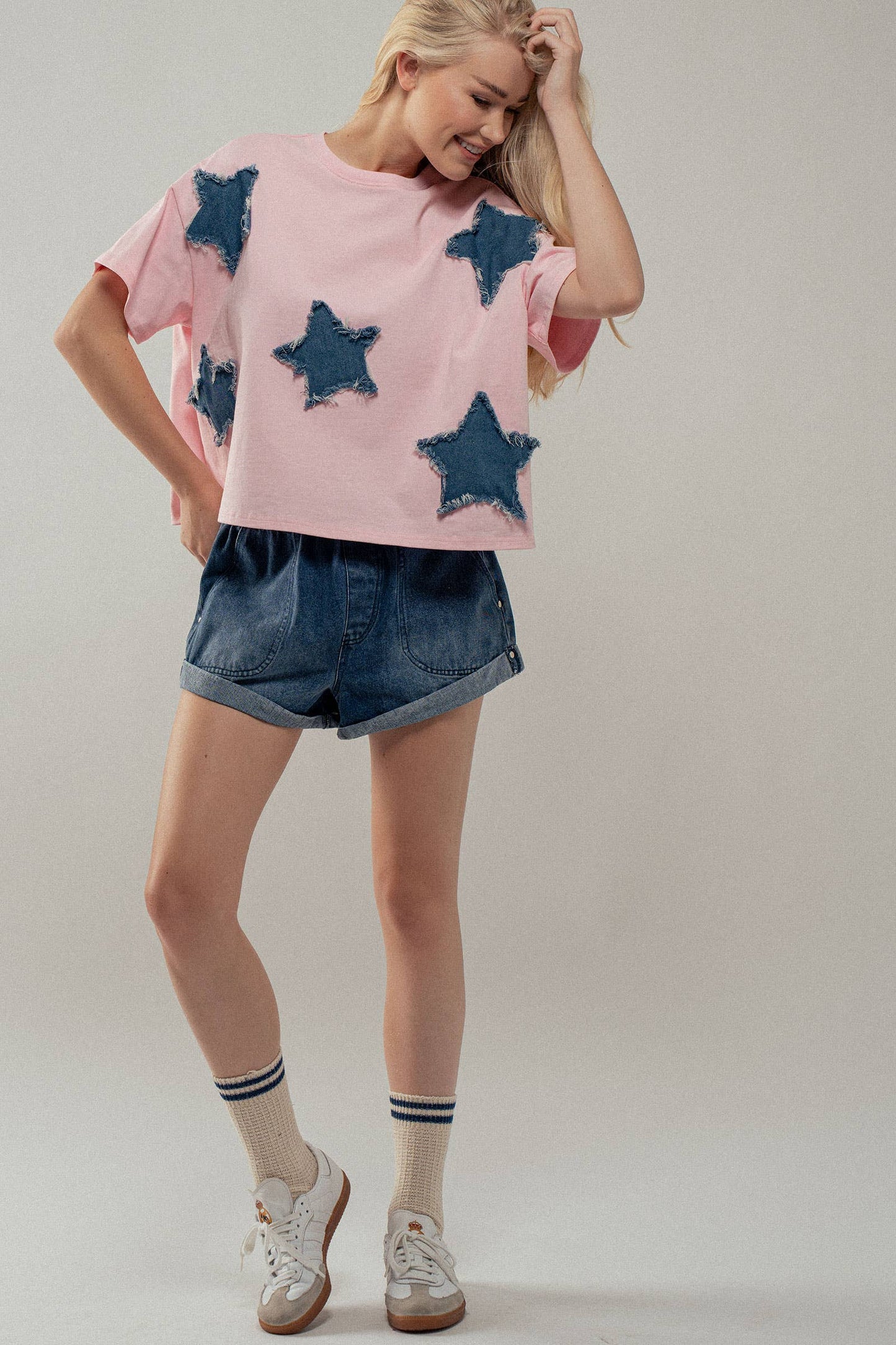 Distressed Denim Star Appliqué Tee