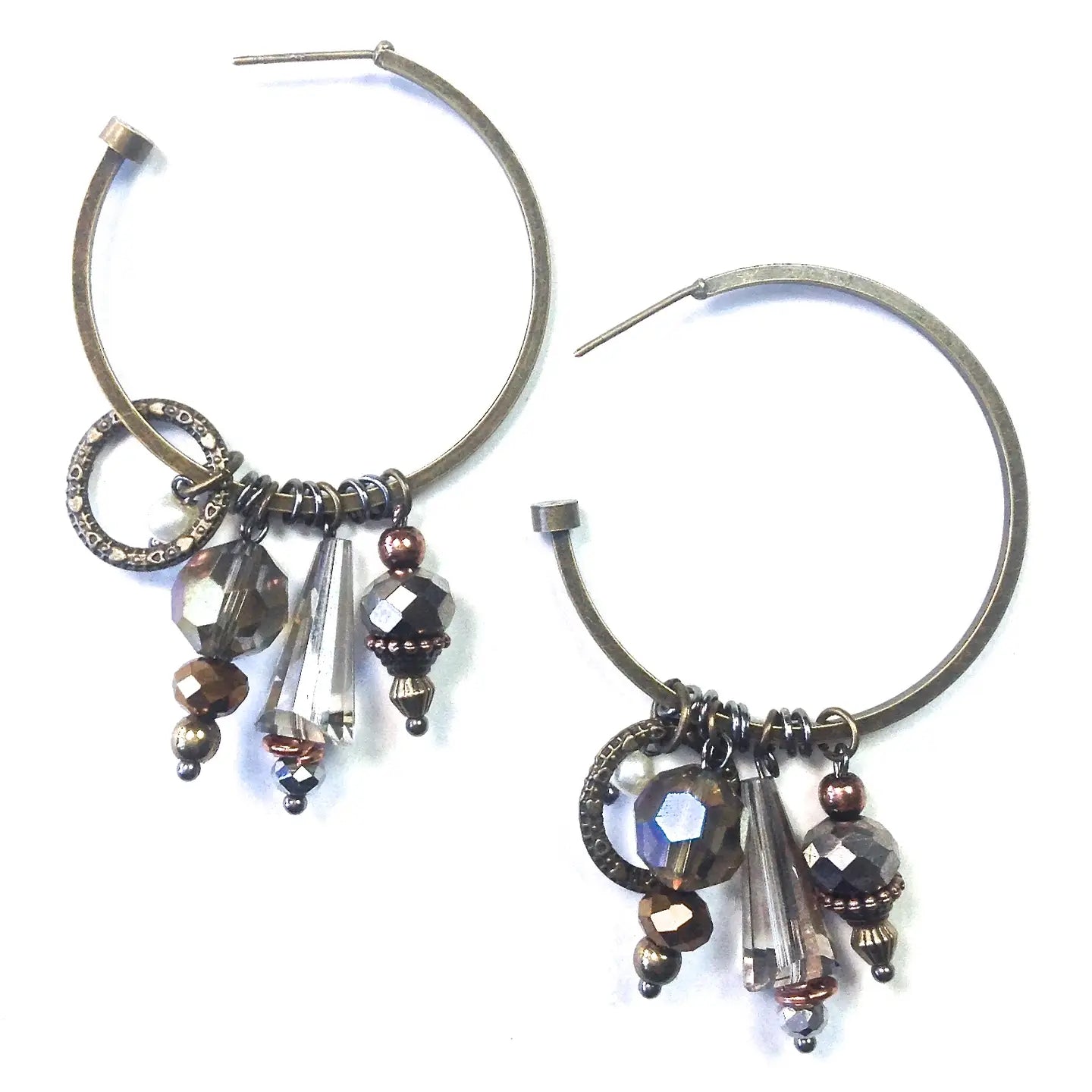 Hoop with Charm Cluster Dangle Earrings