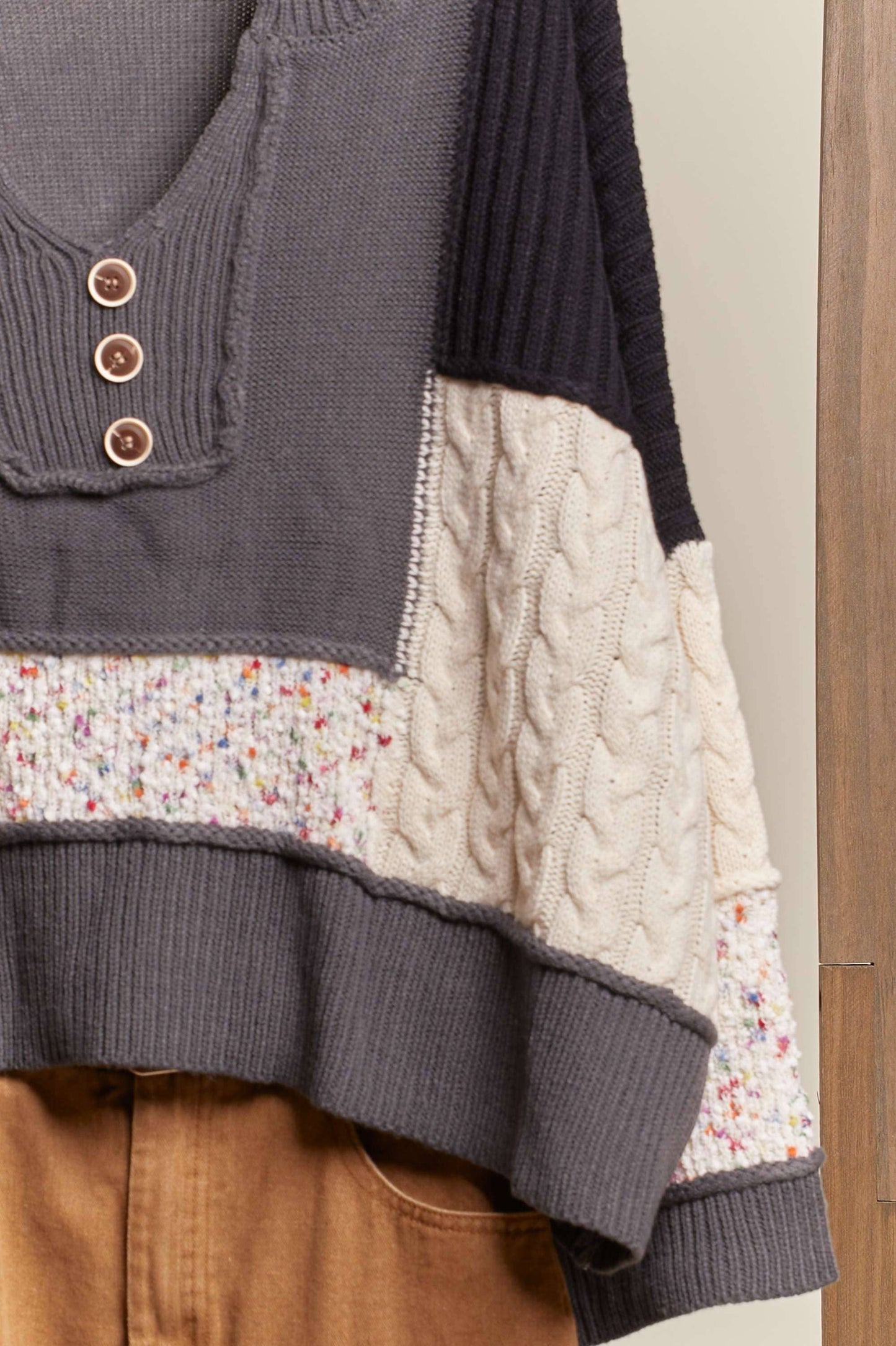 Multi Fabric Color Block Lace Sweater
