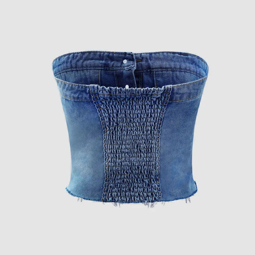 Wrapped Denim Corset Top - Blue