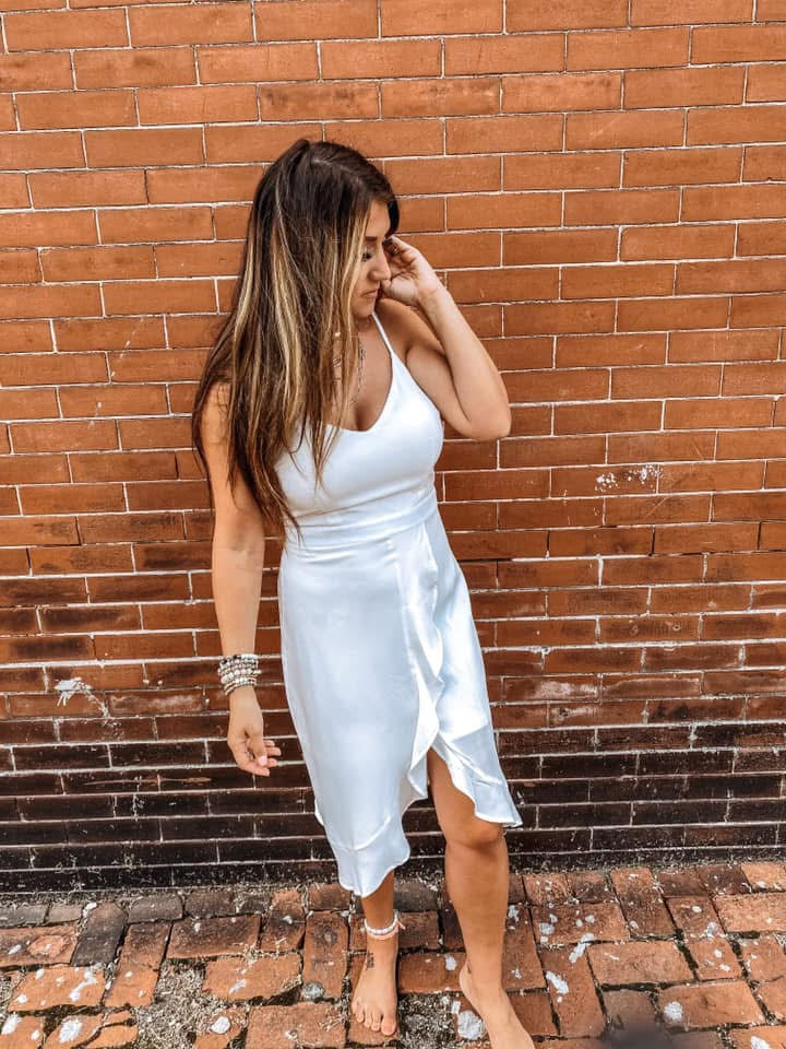 White V-Neck with Spaghetti Straps Dress