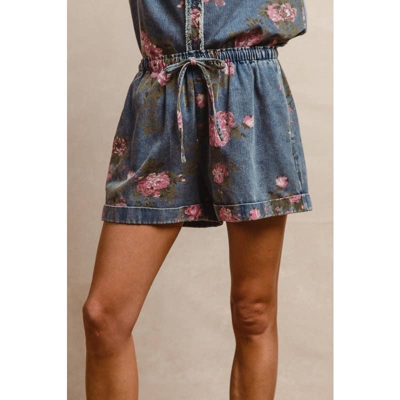 Floral Printed Denim Shorts