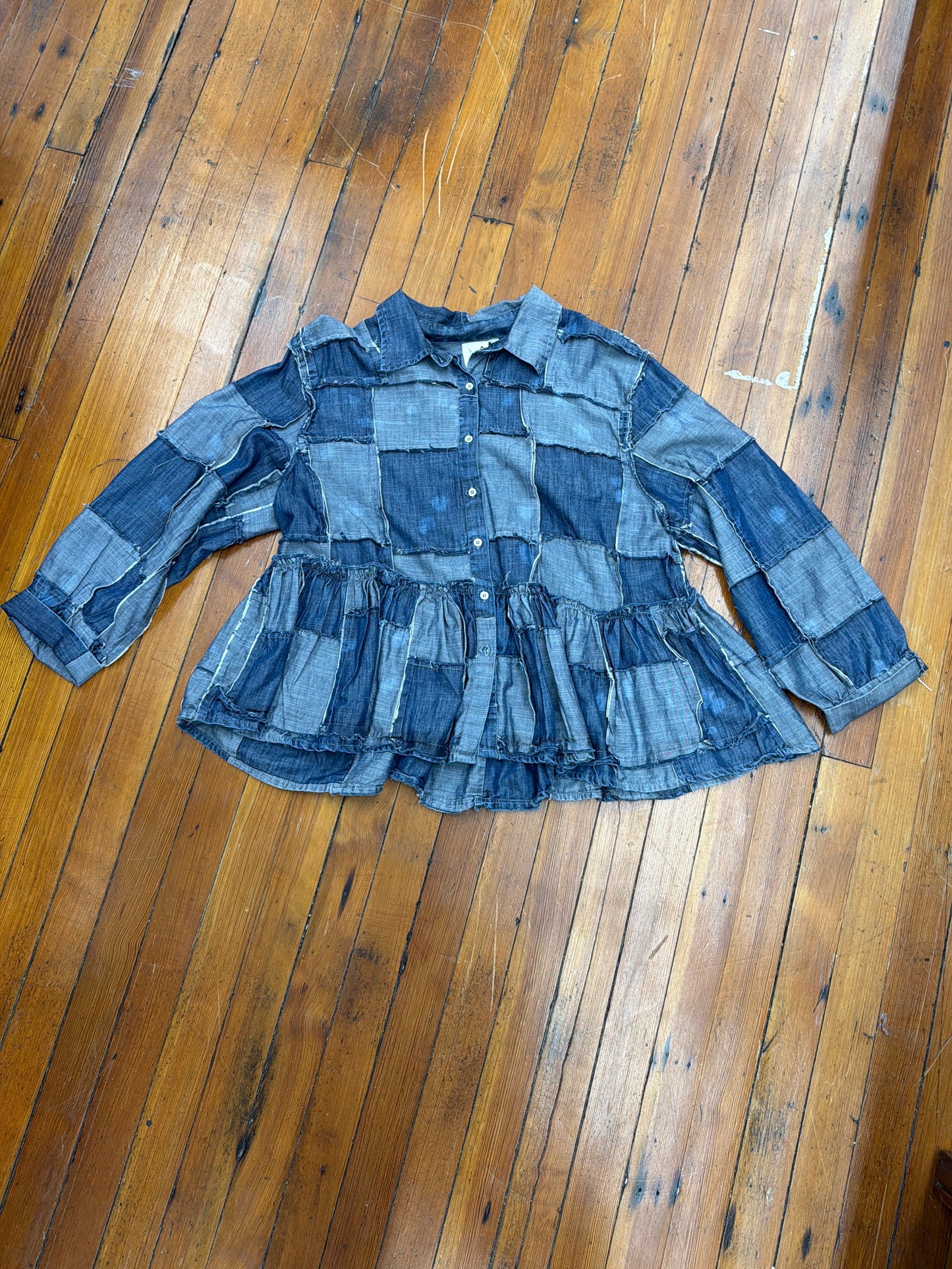 Jaded Gypsy Patchwork Skies Crop Ruffle Jacket