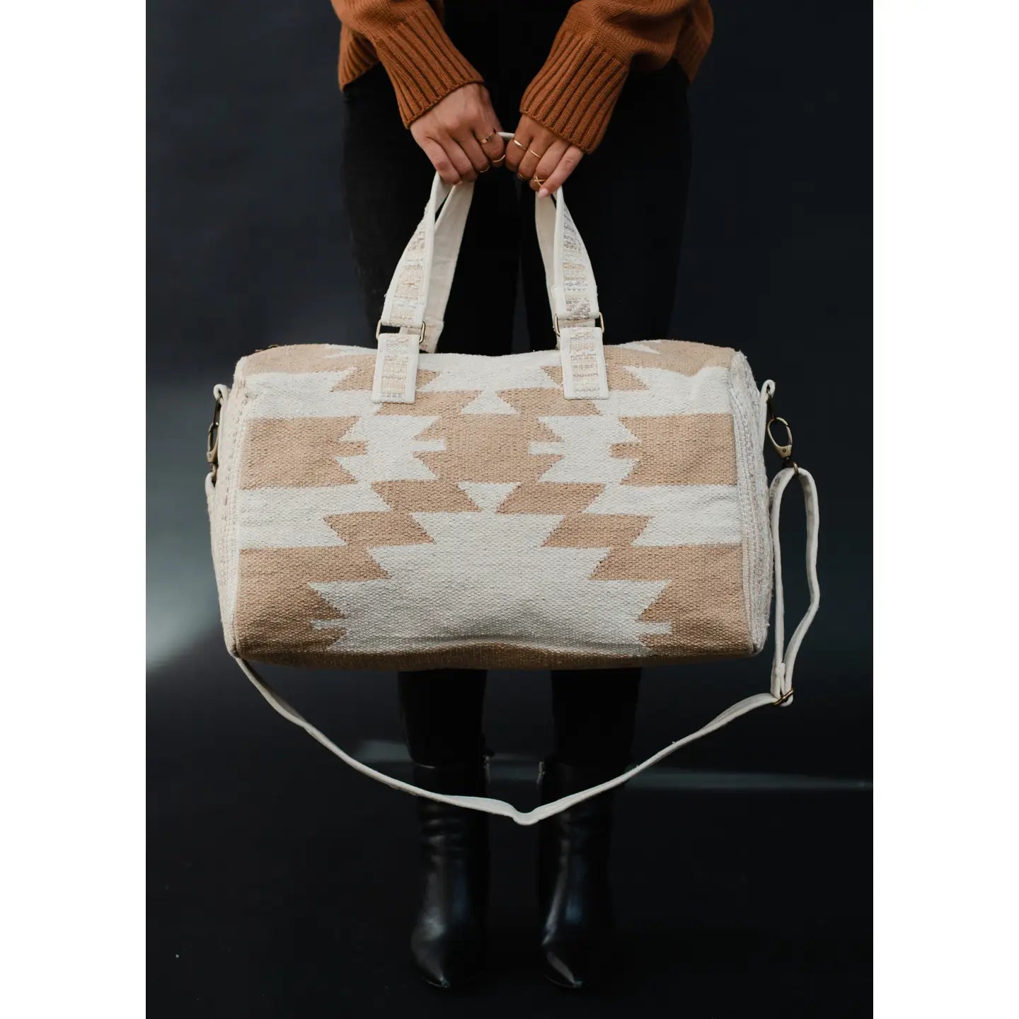 Tan & Cream Aztec Duffel Bag