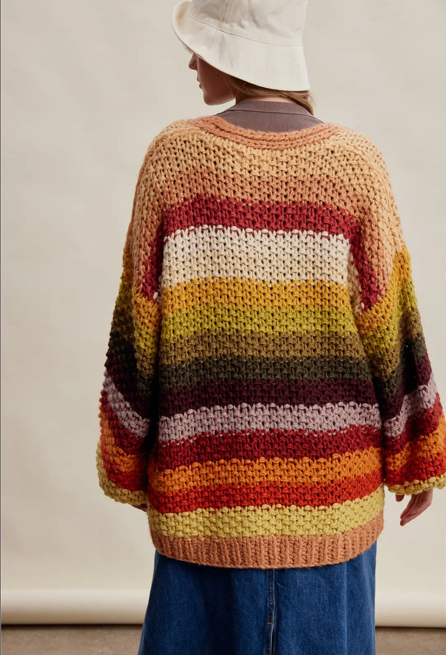 Rainbow Hand-Crochet Open Cardigan