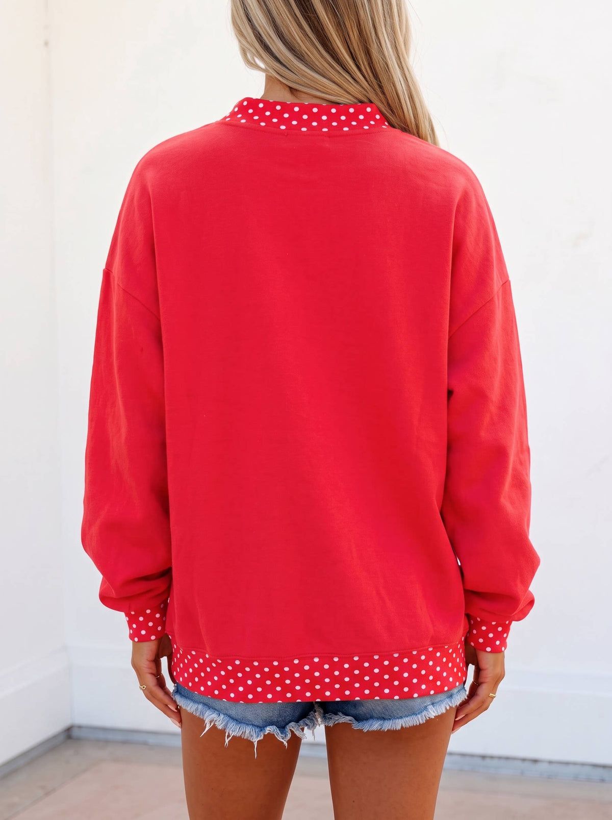 Polka Dot Game Day Graphic Pullover Mock Neck Sweatshirt
