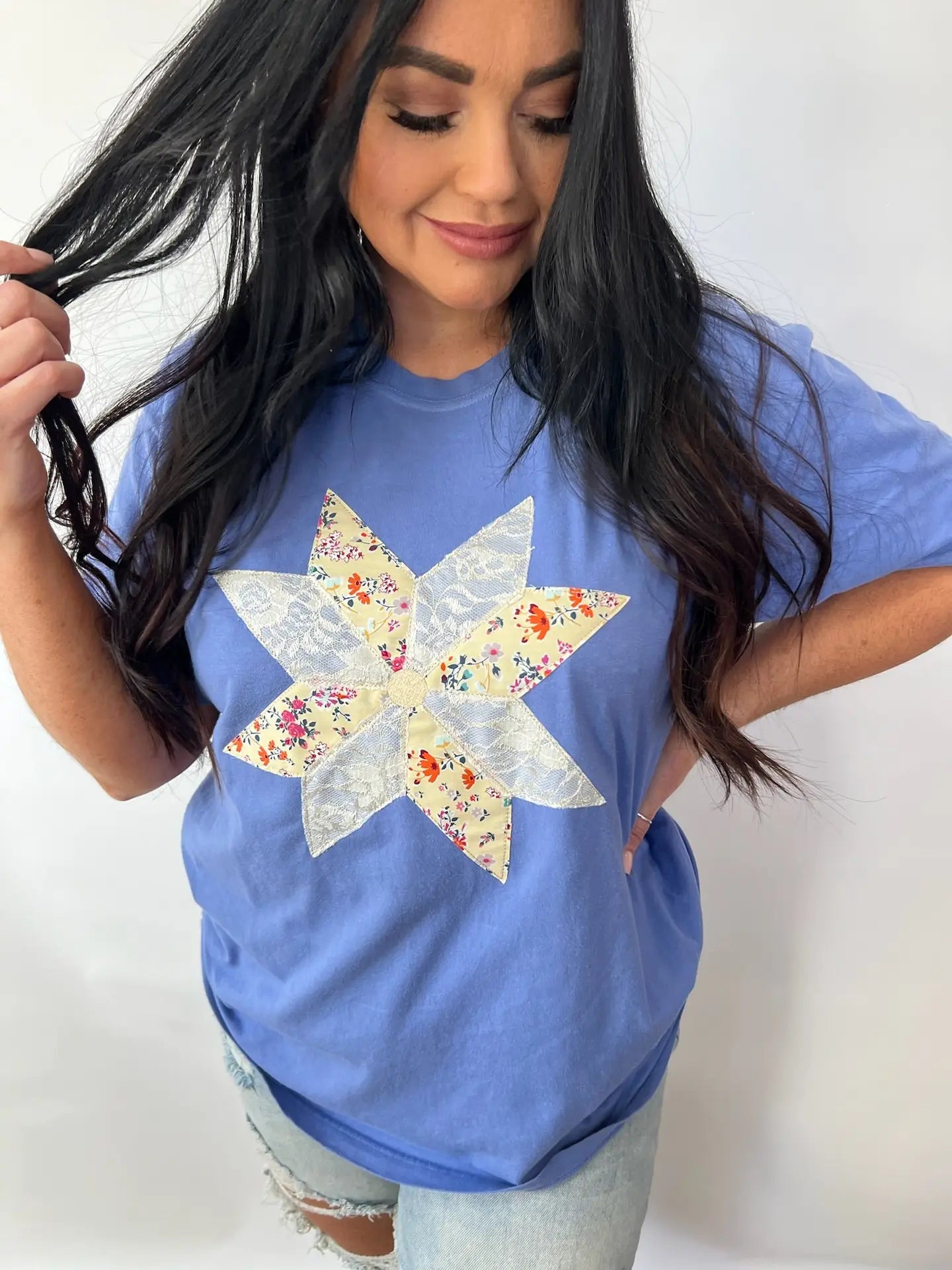 Quilt Block Pattern Sweatshirt - Periwinkle