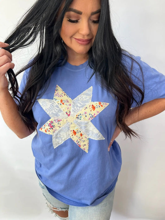 Quilt Block Pattern Sweatshirt - Periwinkle