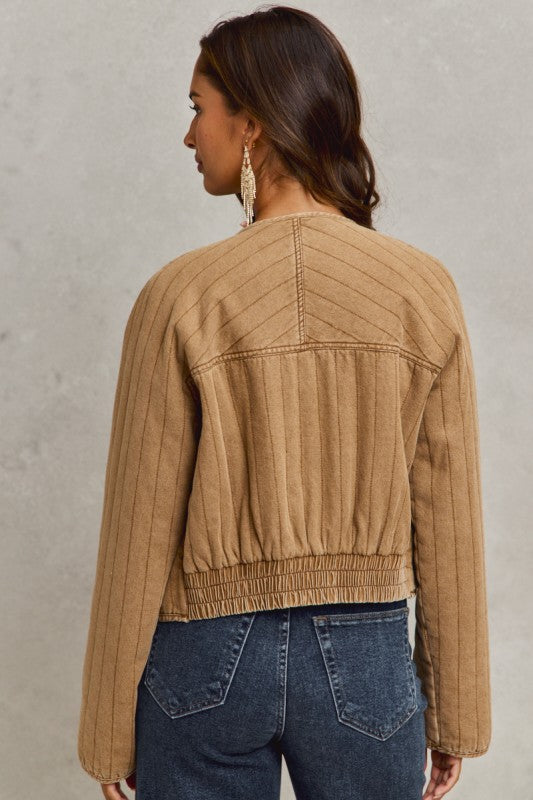 Vintage Washed Quilted Modern Jacket With Pockets