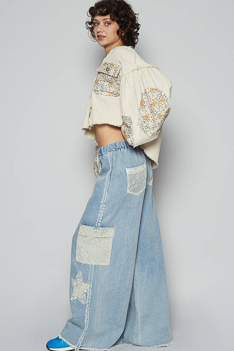 Star Patches Adjustable Waistband Casual Pants