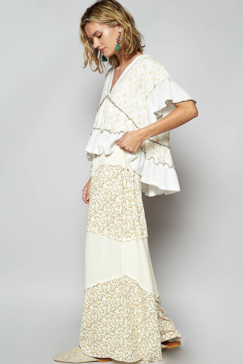 Contrast Floral Double Gauze Woven Pants