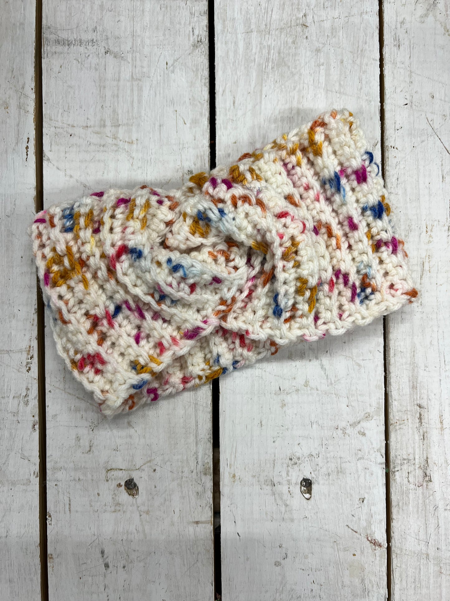 Crochet Ear Warmer Wrap - Cream/Speckle
