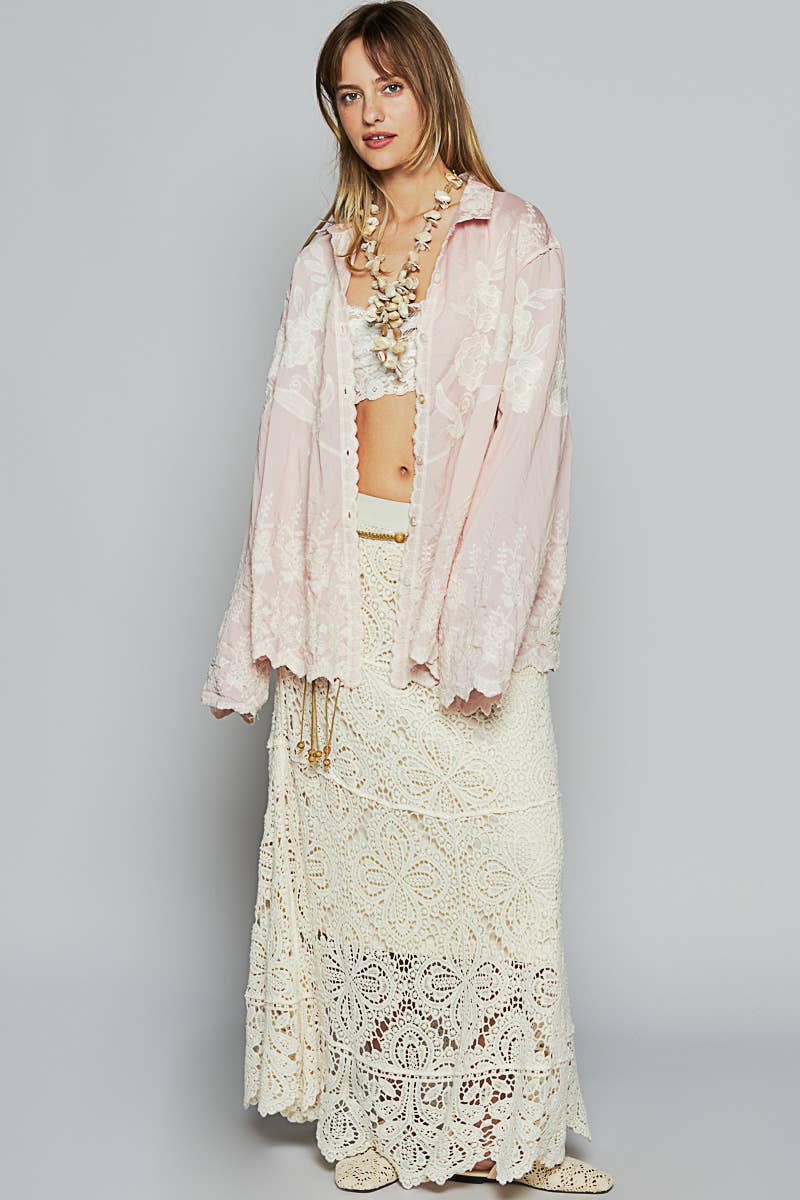 Long Sleeve Crochet Embroidered Top