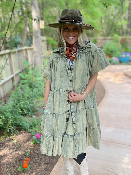 Pollyanna Distressed Olive Duster Dress
